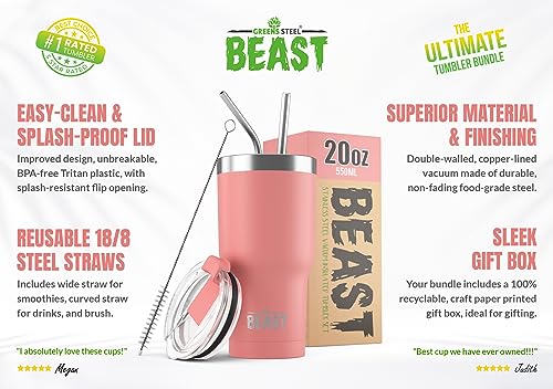 Beast 20 oz Tumbler Stainless Steel Vacuum Insulated Coffee Ice Cup Double Wall Travel Flask