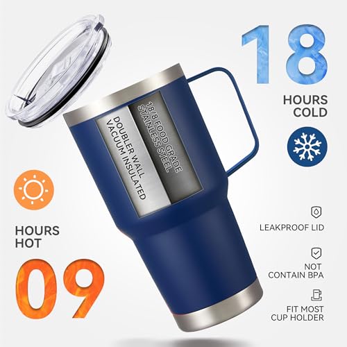 30 oz Stainless Steel Tumblers Bulk with Handle and Lid (8 Count)
