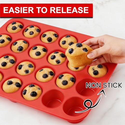 Silicone Mini Muffin Pan 3 Pack 24 Cups Nonstick Mini Cupcake Pan for Baking Muffins Cupcakes Egg Bites Fat Bombs (3 Count)