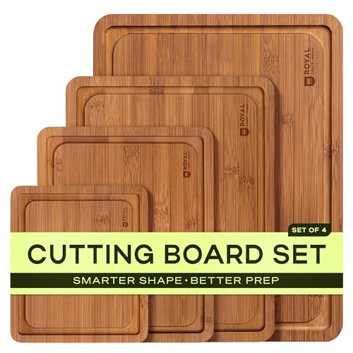 Wooden Cutting Boards for Kitchen Meal Prep & Serving (4 Count)