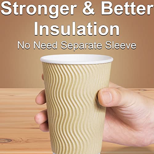 Hot Paper Cups 16 oz Disposable Insulated Corrugated Sleeve Ripple Wall Paper Cup 100 pcs