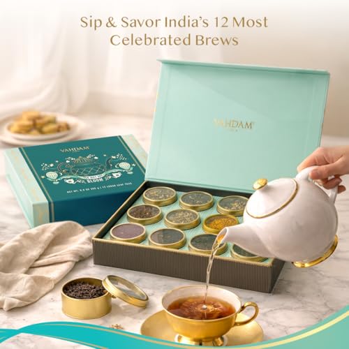Tea Gift Set 12 Loose Leaf Teas in Tin Caddy Presentation Box (8.81 Ounce)
