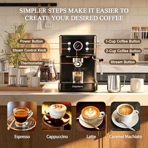 04E 20 Bar Espresso Machine with Milk Frother Steam 1100W Black