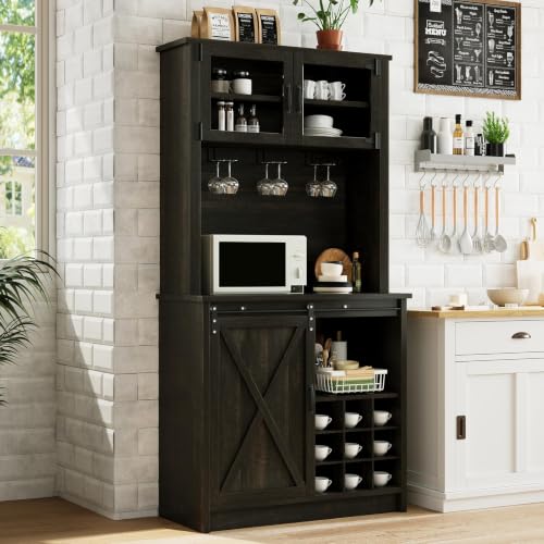 72" Farmhouse Coffee Bar Cabinet with Sliding Barn Door