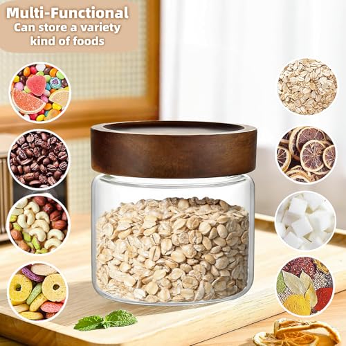 17 Fl oz 500 ml Glass Food Storage Jar with Airtight Screw on Wooden Lid