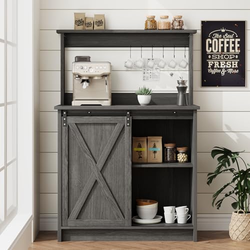 31" Farmhouse Coffee Bar Cabinet with Storage Hutch