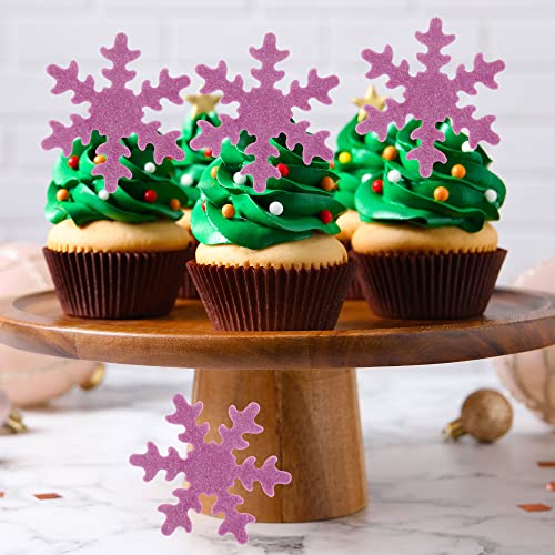 50Pcs Purple Edible Cupcake Toppers Snowflakes Cake Toppers Snowflakes Cake Decoration Winter Frozen Birthday Party Supplies (50 Count)