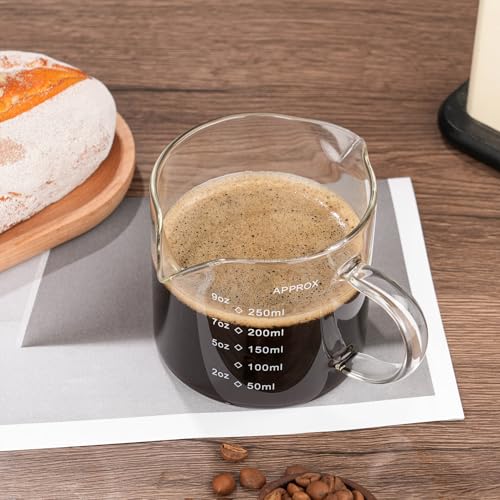 1 Pack 250ML 8.5OZ Measuring Cup Espresso Shot Glasses Double Spouts Large Coffee Cup with Handle Triple Pitcher Milk Cup Parts Clear Glass By BCnmviku