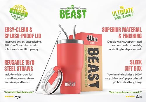 Beast 40 oz Tumbler Stainless Steel Vacuum Insulated Coffee Ice Cup Double Wall Travel Flask