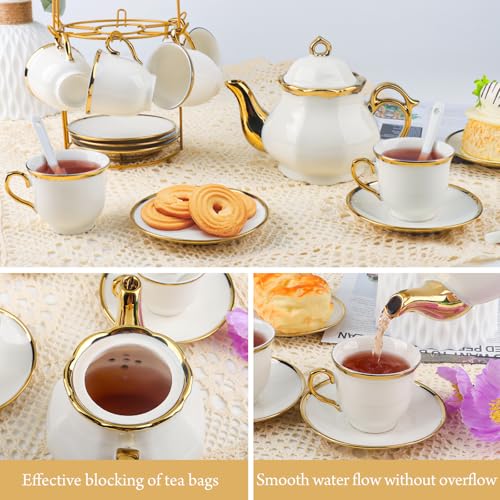20 Pcs Porcelain Tea Set with Metal Holder (20 Count)