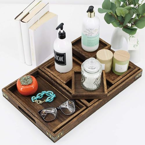 5 Piece Wooden Serving Tray Set for Ottoman