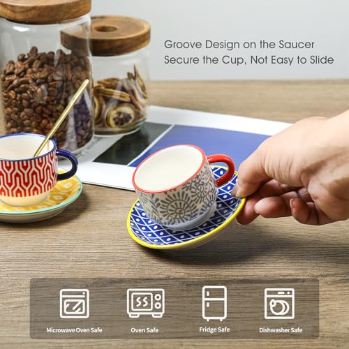 Ceramic Espresso Cups with Saucers and Metal Stand (4 Count)