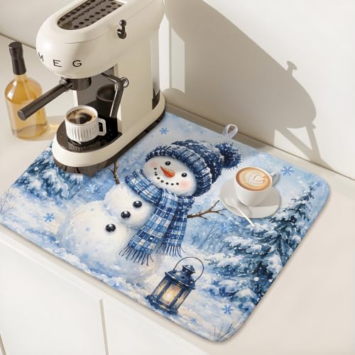 Winter Snowman Decorations Dish Drying Mat 16x18 Inch