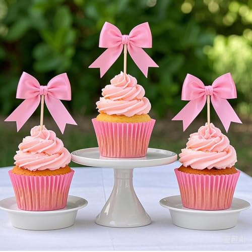 Pink Bow Cupcake Toppers (12 Count)