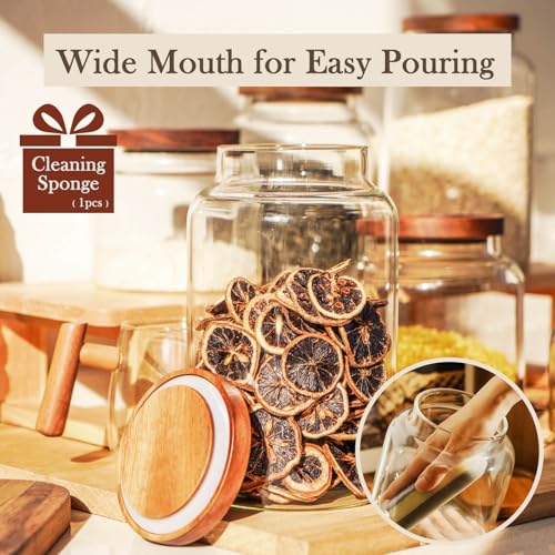 Glass Storage Container Airtight Food Jars Kitchen Canister with Wood Lids