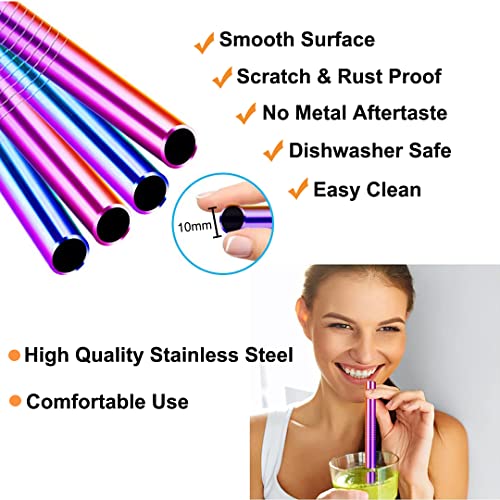 6 Pack 0.4" Wide Bore Reusable Stainless Steel Smoothie Straws (6 Count)