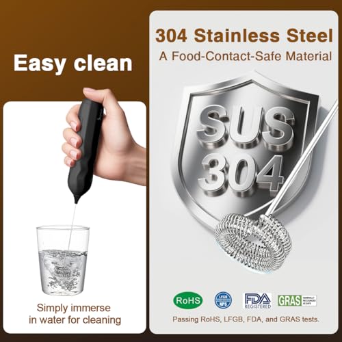 Ultra Fast Handheld Milk Frother Double Whisk with Stand 2 Batteries Stainless Steel for Lattes Cappuccino Matcha Hot Chocolate Coffee Bar Accessories Kitchen Gadgets Gift