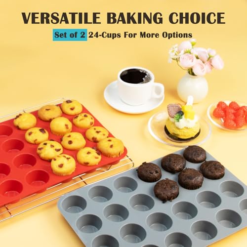 24 Cups Silicone Mini Muffin Pan Set (2 Count)