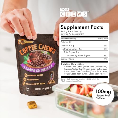 Coffee Chews Grab & Go Energy with 100mg per Chew of Clean (60 Count)