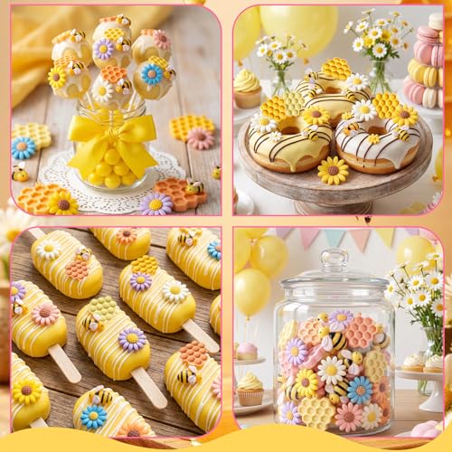 Bumble Bee Silicone Mold 4Pcs Honeycomb Fondant Mold Sunflower and Bee Candy Molds Bee Hive Chocolate Molds for Cupcake Cake Decoration Dessert Chocolate Gum Paste Polymer Clay (4 Count)