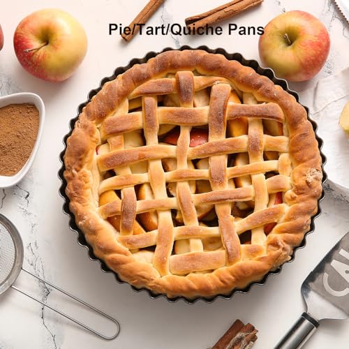 11 & 9 Inch Round Tart Pans with 2Pcs 4'' Mini Pans. Removable Bottom