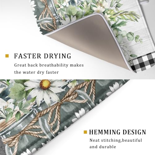 Daisy Floral Dish Drying Mat for Kitchen Counter Watercolor Flowers Absorbent Dishes Drainer Rack Mat 18x24 Inch Microfiber Dish Drying Pads Spring Kitchen Drying Dishes Pad Countertops