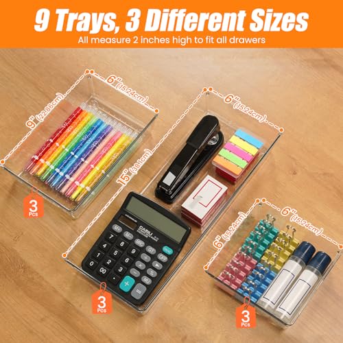 9 Pack Clear Plastic Drawer Organizer Set (9 Count)