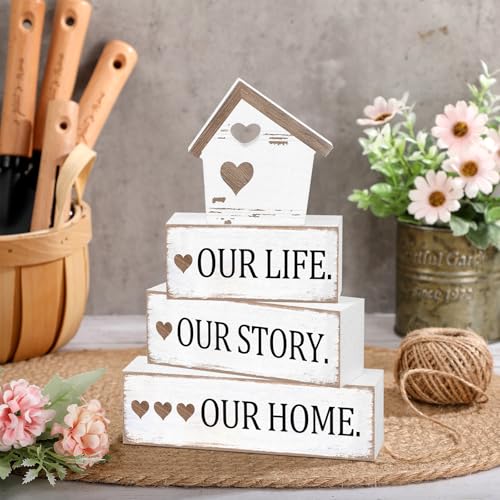 4 Pcs Farmhouse Table Decoration Rustic Sign Block (4 Count)