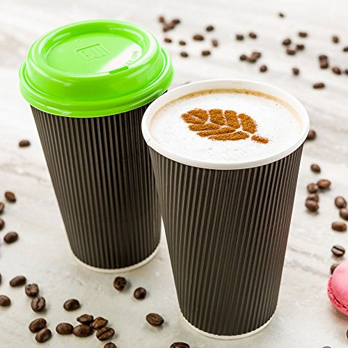 Ripple Wall Coffee Cups 25 Count 16 Ounce Insulated Black Paper Cups
