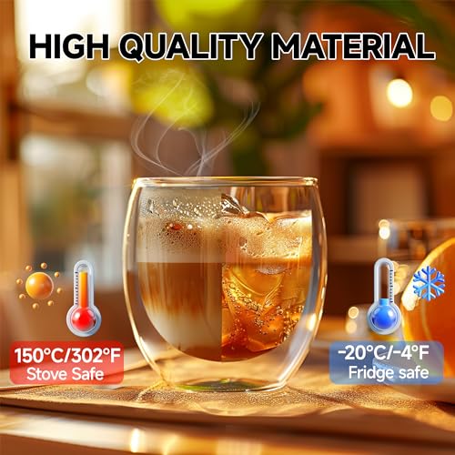 5 Ounces Set of 4 Double Walled Glass Coffee Mugs Insulated Layer Coffee Cups Borosilicate Glass Espresso Double Insulated Clear Glass Coffee Mug for Hot Beverages (4 Count)