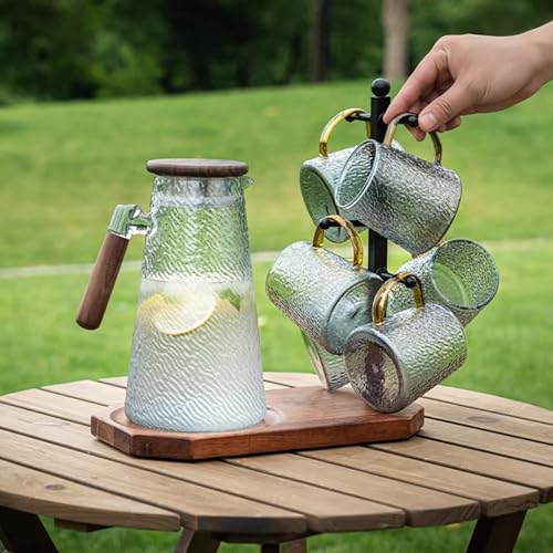 Mug Tree for Large Mugs With 6 Hooks and Coffee Pot Tray