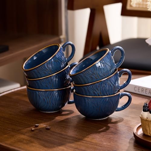 Set of 6 Vintage Design 12 oz Professional Barista Ceramic Latte Art Cappuccino Cups Set (6 Count)