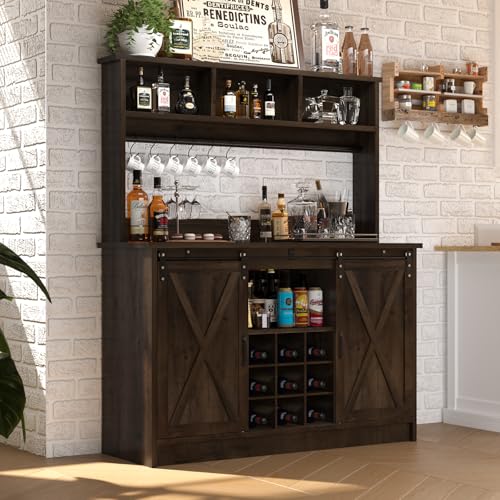 47" Farmhouse Coffee Bar with Storage Hutch & Wine Rack