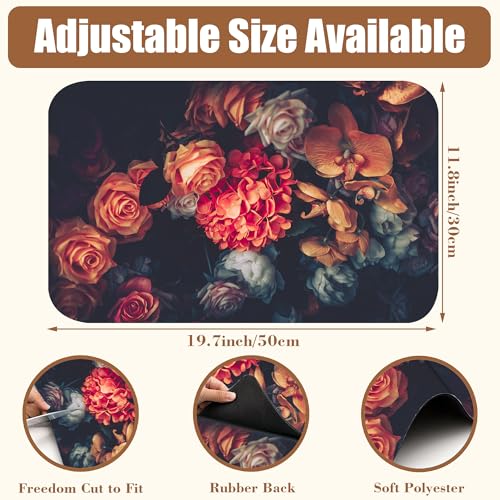 Vintage Rose Flower Coffee Mat Absorbent Dish Drying Mat for Kitchen Counter Hide Stain Rubber Backed Coffee Bar Accessories Fit Under Espresso Machine
