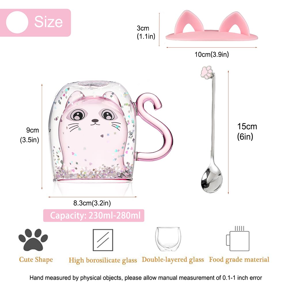 Gifts for Women Cat Gifts Double Walled Glass Coffee Latte Cup Cute Stuff Cat Mug Gifts for Her Christmas Stocking Fillers