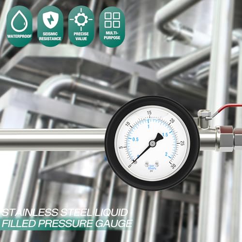0 30PSI Stainless Steel Liquid Filled Pressure Gauge
