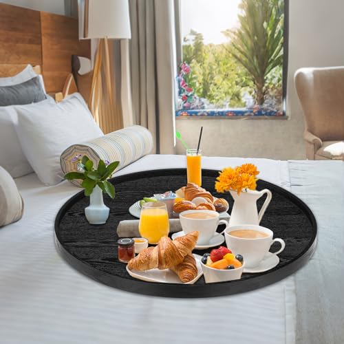 28 inch Round Solid Wood Serving Tray Extra Large Tea Coffee Snack Food Meals Serving Plate Non