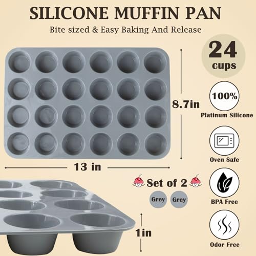 24 Cups Silicone Mini Muffin Pan Set (2 Count)
