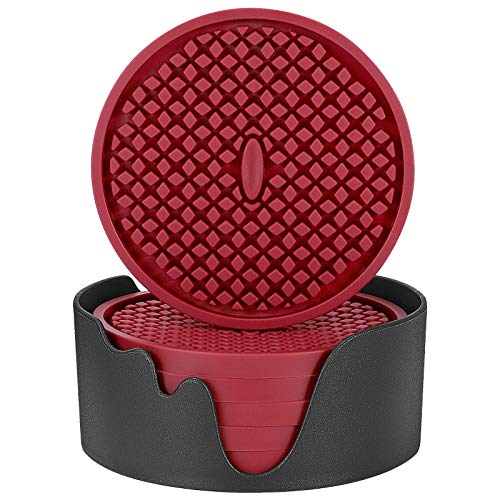 Silicone Coasters [6 Pack] Thickened Drink Coasters with Holder (6 Count)