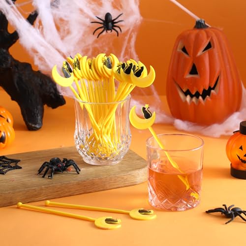 30 Pcs Halloween Swizzle Sticks Moon and Cat Fall Drink Stirrers