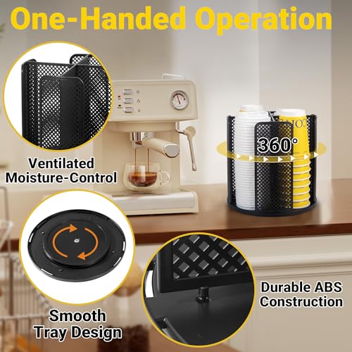 4 Compartment Rotating Paper Cup Holder & Coffee Cup Lid Storage Dispenser