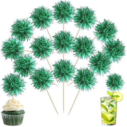40 PCS Foil Firework Cupcake Toppers Green Sparkler Cupcake Picks Sparkle Tinsel Fireworks Decorations Cocktail Fruit Toothpick for Firework Theme Birthday Wedding Graduation Party Decoration Supplies (40 Count)