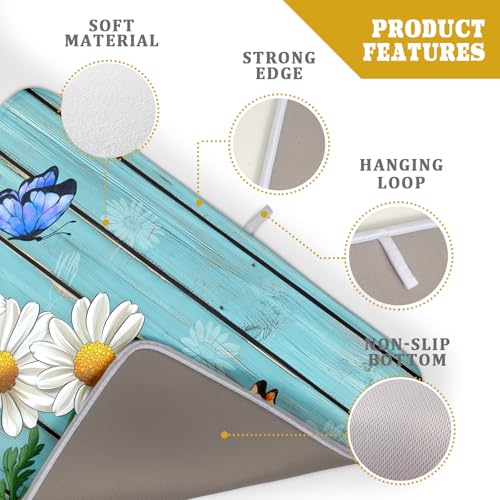 Daisy Dish Drying Mat for Kitchen Counter 18”x24” Rustic Daisy Absorbent Dish Drying Mat Reversible Microfiber Dish Drainer Rack Fast Drying Mat for Countertops Tableware Decor