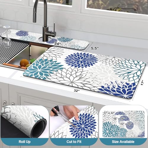 2PCS 17" x 32" Dish Drying Mat & 24" x 5.5" Sink Splash Guard (2 Count)