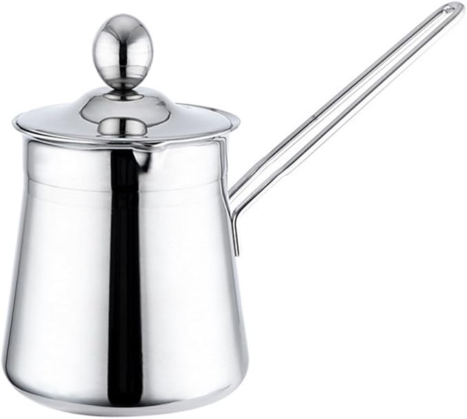 Turkish Coffee Maker, Stainless Steel Briki Greek Arabic Coffee Pot with Heat Resistant Handle and Lid,Silver,350ML