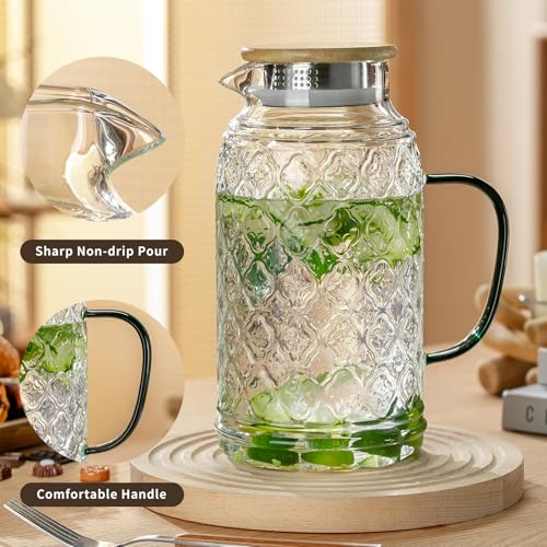 2 PACK Glass Pitcher with Bamboo Lid