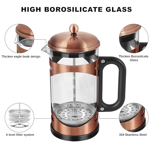 34 Ounce French Press Coffee Maker Copper Stainless Steel Coffee Press