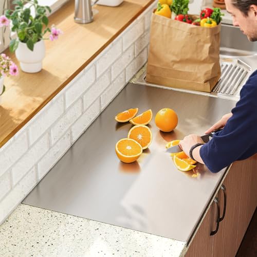 Large Cutting Board 35.4" L X 22.8" W Stainless Steel Cutting Board with Lip Kneading Board Metal Baking Board Non Stick Board with Rolling Pin for Meat Fruits Vegetables Bread and Baking