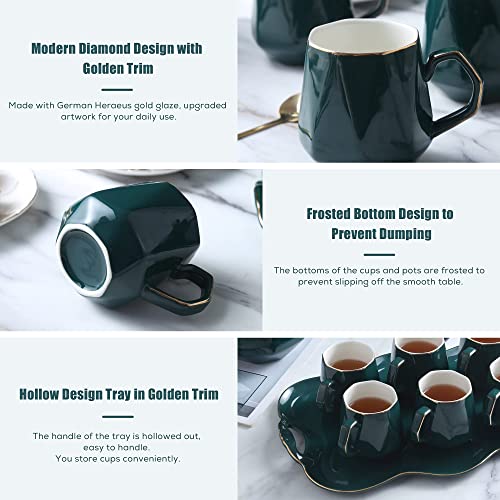 14 pcs Tea Set of 6 with Tray & Spoons (6 Count)