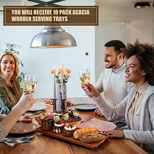 10 Pack Acacia Wood Serving Trays Rectangular (10 Count)